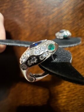 Sterling Silver Emerald & Sapphire Snake Earrings - Green and Blue Accent